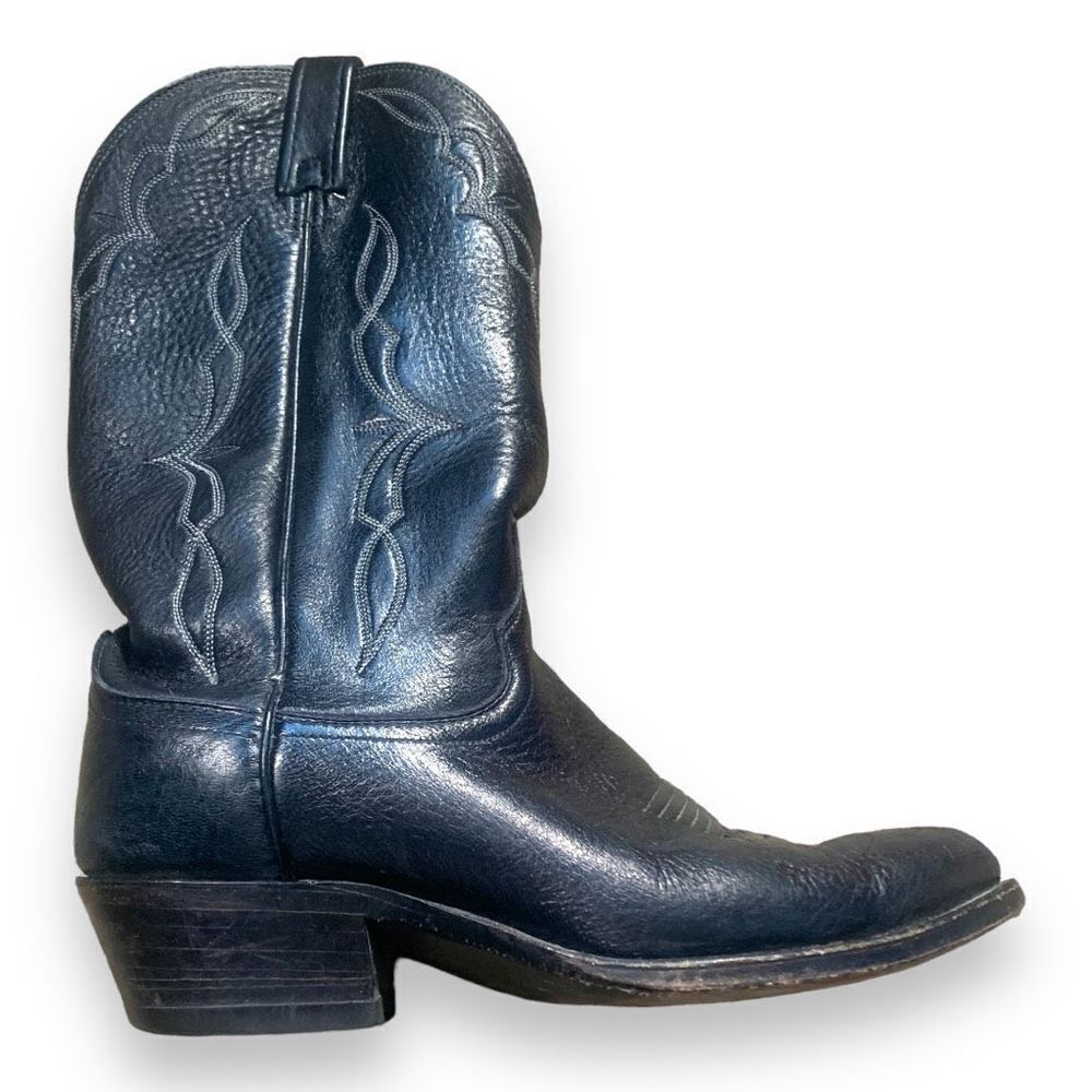 Vintage Dan Post Cowboy Boots Black Leather Unisex White Stitching Western 9